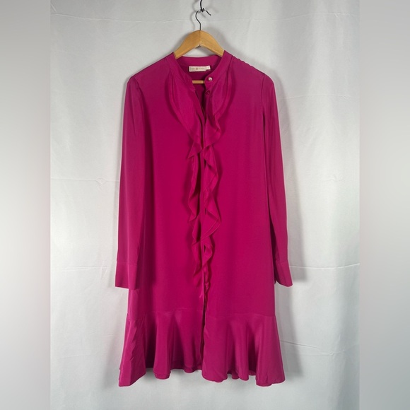 Tory Burch Hibiscus Flower Jane 100% Silk Dress Pink Ruffles Holiday Wedding 8 - Picture 2 of 12